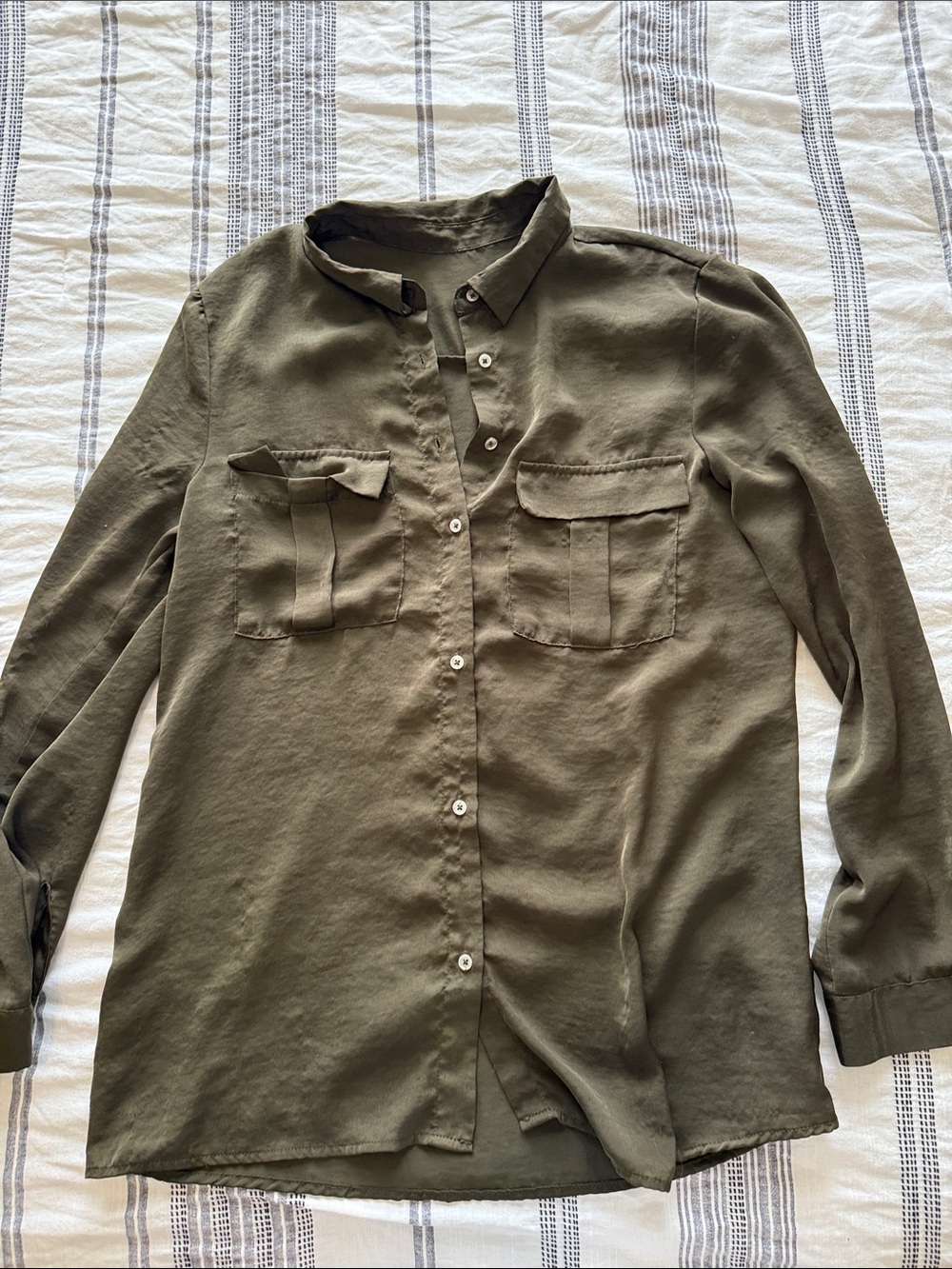 H&M Olive Green Long Sleeve Button-Up Camisole